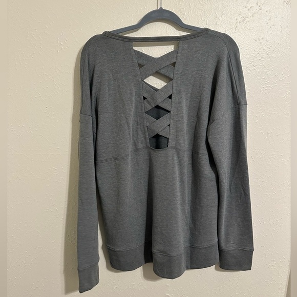 Women’s Balance Collection Lightweight Open Back Gray Sweater Long Sleeve L - Picture 6 of 10